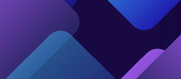 Curved purple and blue shapes overlapping over a dark blue background