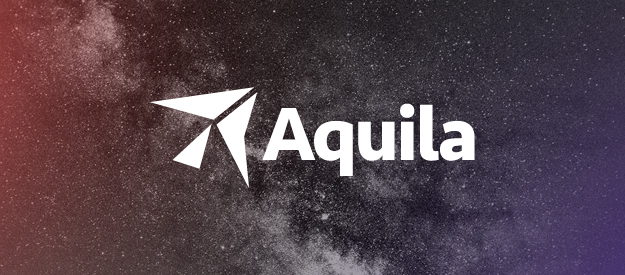 Aquila logo lockup over an image of the starry night sky