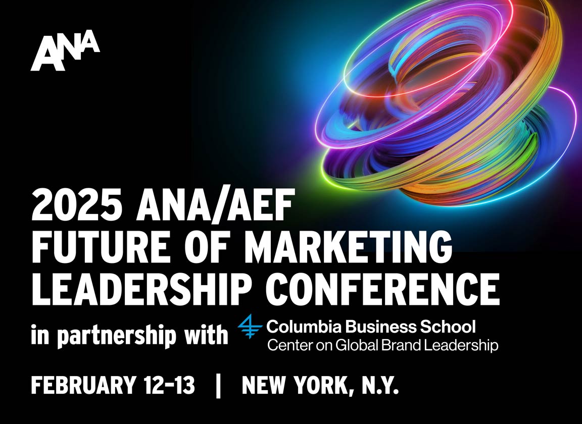 2025 ANA/AEF Future of Marketing Leadership Conference hero banner displaying the conference title, date, and location