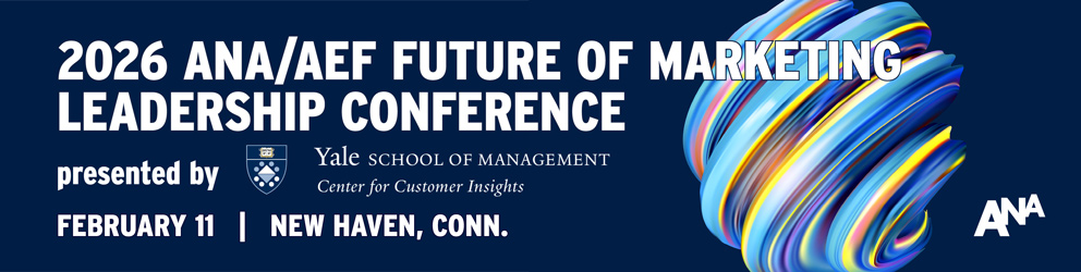 2026 ANA/AEF Future of Marketing Leadership Conference promotional banner highlighting the conference theme, date, and location