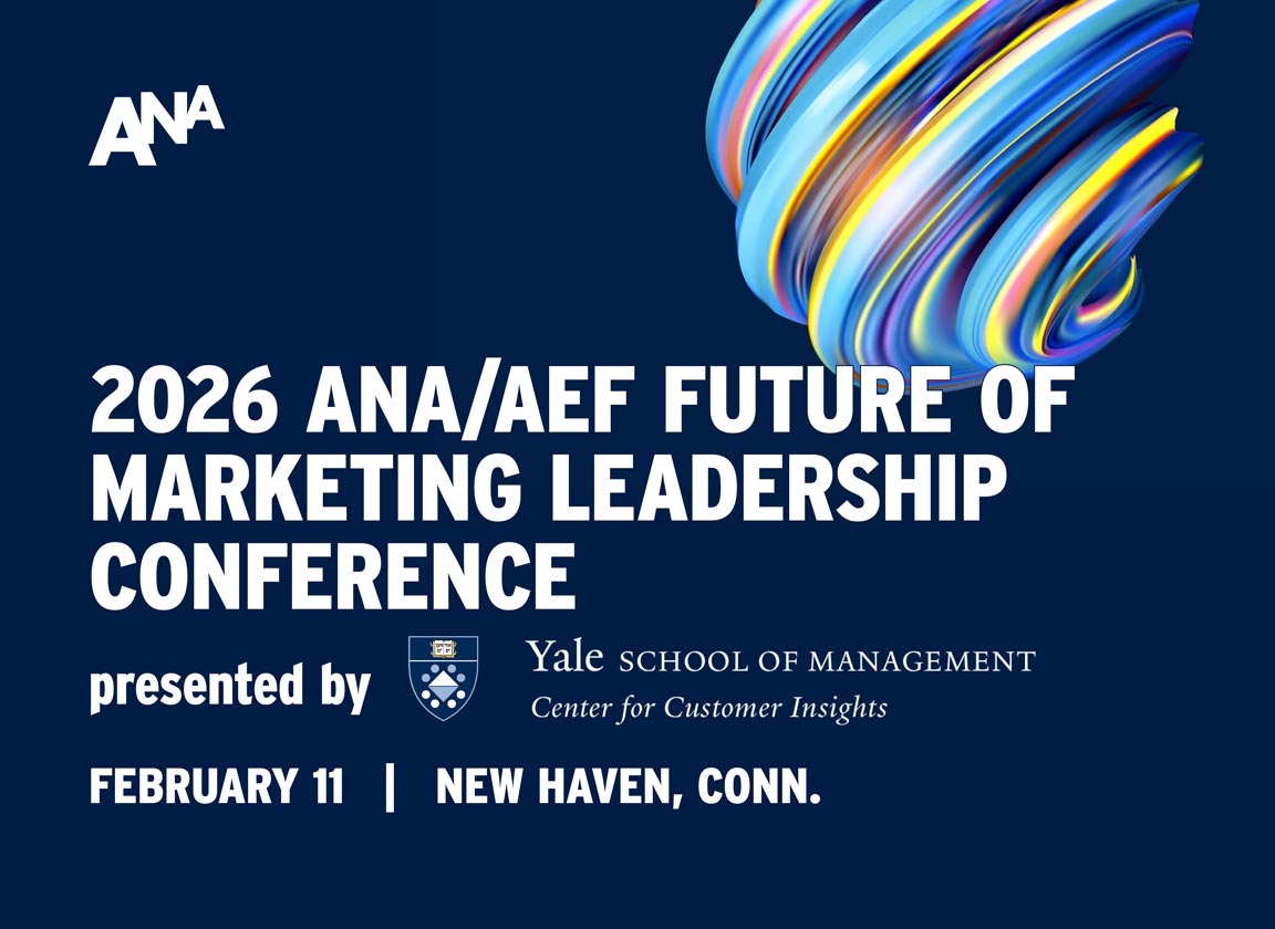 2026 ANA/AEF Future of Marketing Leadership Conference promotional banner highlighting the conference theme, date, and location