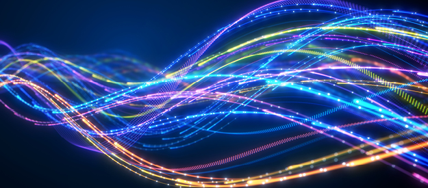 An abstract design of colorful waves undulating across the background, showcasing a spectrum of vibrant hues and patterns